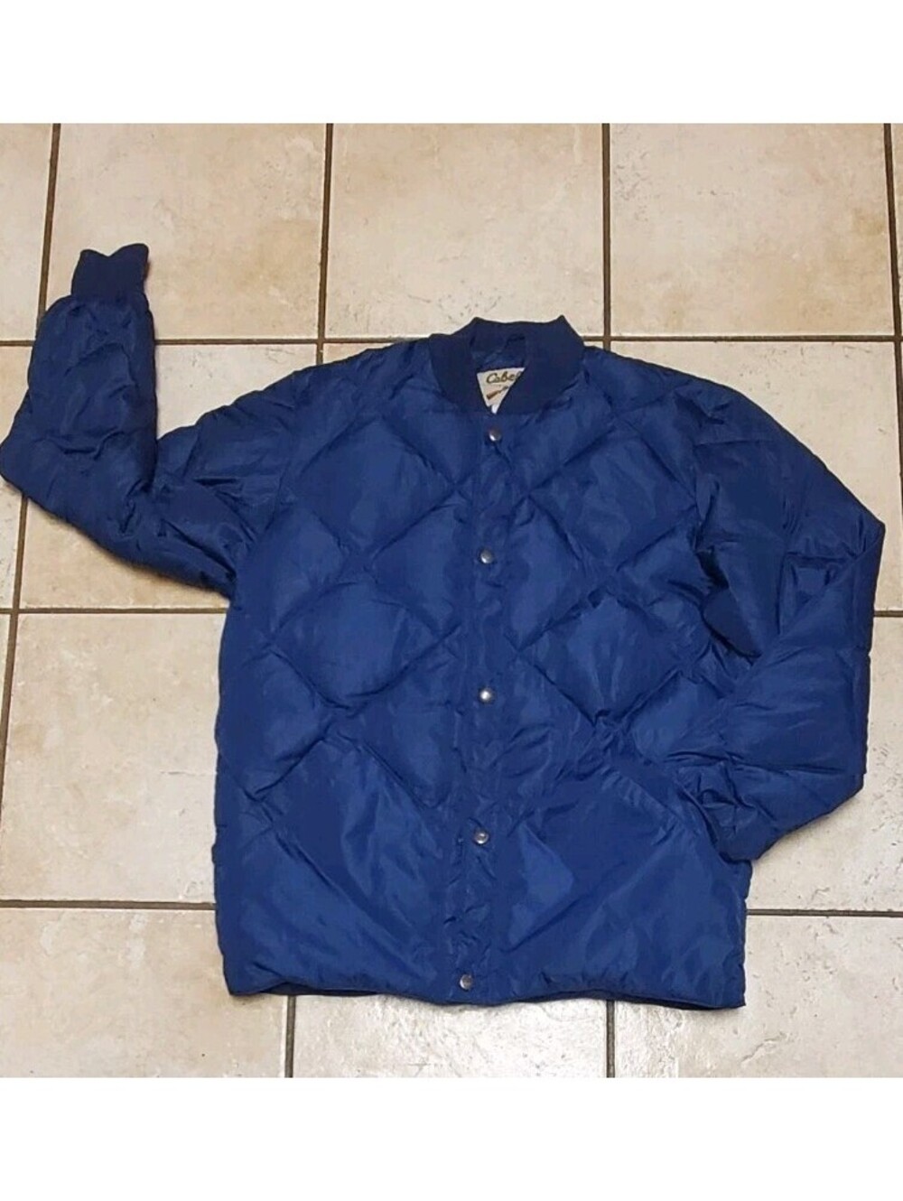 Vintage Cabelas Goose Down Bomber Jacket Mens M Navy Blue